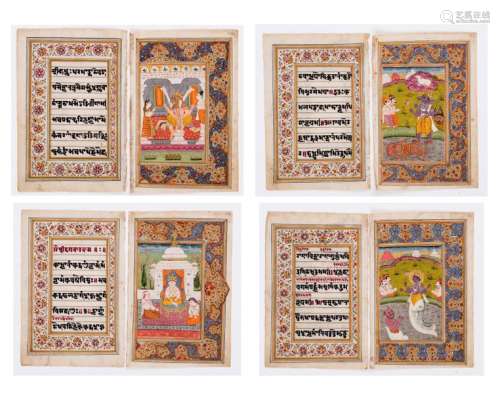 EIGHT MINIATURE PAINTINGS DEPICTING DEITIES - INDIA, 19th CENTURY