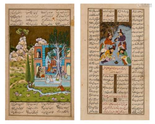 TWO INDO-PERSIAN MINIATURE PAINTINGS WITH CALLIGRAPHY - 19th CENTURY