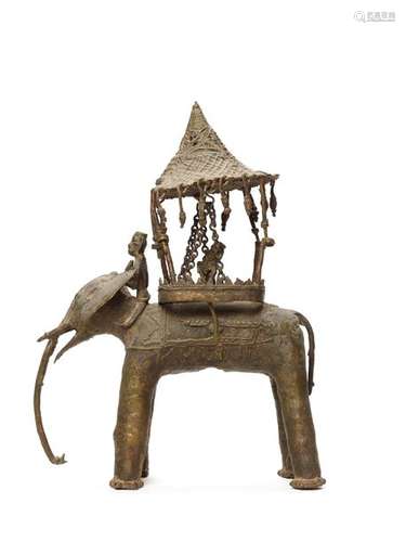 A BASTAR BRONZE OF UNIQUE ELEPHANT WITH GODDESS ON SWING