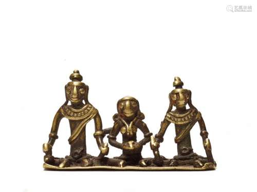 A FINE BASTAR BRONZE OF THREE PEOPLE SITTING IN A ROW