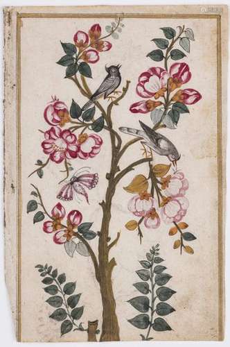 BLOSSOMING TREE WITH BIRDS AND BUTTERFLIES - INDIA, 19th CENTURY