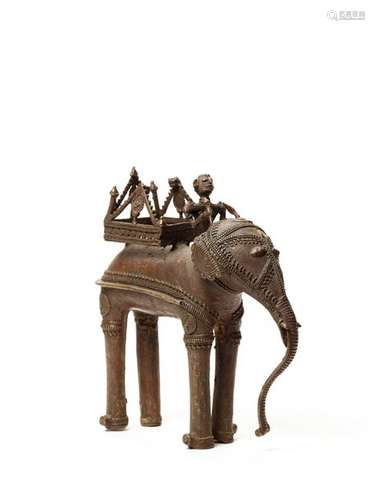 A BASTAR BRONZE OF AN ELEPHANT WITH HOWDAH