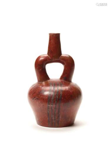 TL TESTED REDDISH STIRRUP VESSEL - CHAVIN CULTURE, PERU, C. 1ST CENTURY BC