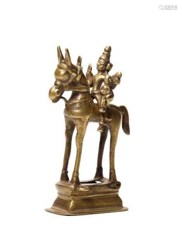 A BASTAR BRONZE OF FOUR-ARMED WARRIOR ON HORSE