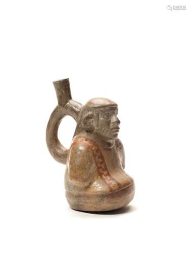 MAN IN PONCHO SHAPED VESSEL – MOCHE CULTURE, PERU, C. 200 - 400 AD