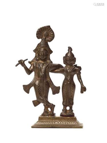 AN INDIAN BRONZE DEPICTING KRISHNA AND RADHA, 19th CENTURY