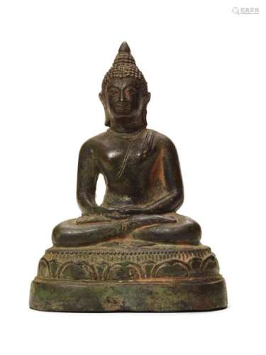 A BRONZE MODEL OF A SEATED BUDDHA SHAKYAMUNI, SIAM, 19th – 20th CENTURY