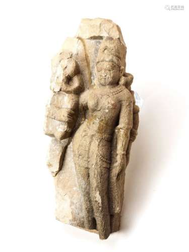 A NORTH INDIAN SANDSTONE FIGURE OF A DEVI, 14th/15th CENTURY