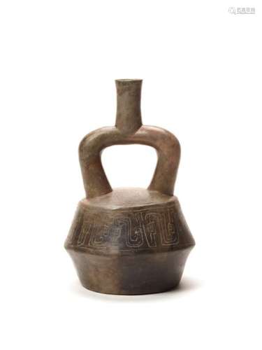 ENGRAVED STIRRUP VESSEL - CHAVIN CULTURE, PERU, C. 500 BC