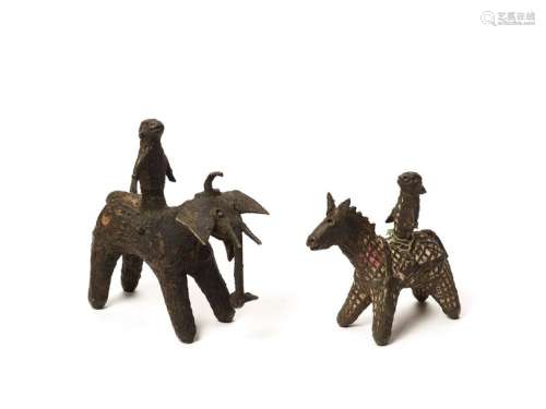 TWO KONDH TRIBAL BRONZES OF RIDING FIGURES