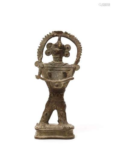 A BASTAR BRONZE OF A FEMALE DEITY HOLDING A TRAY