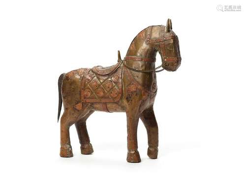 A MIXED METAL FIGURE OF A HORSE, INDIA, 19th/20th CENTURY