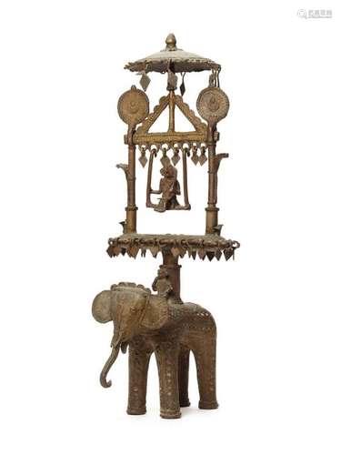 A BASTAR BRONZE OF GODDESS MOUNTED ON AN ELEPHANT