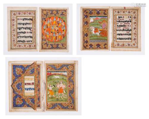 SIX MINIATURE PAINTINGS DEPICTING DEITIES - INDIA, 19th CENTURY