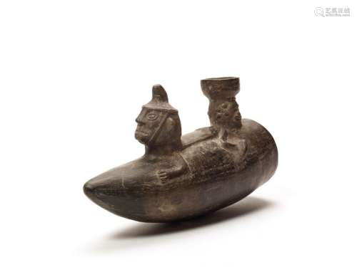 BOAT WITH FISHERMAN - INCA PERIOD, PERU, C. 1200-1400 AD