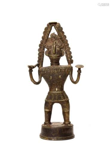 AN EXCEPTIONAL BASTAR BRONZE OF A DEITY WITH SCEPTRE AND VESSEL
