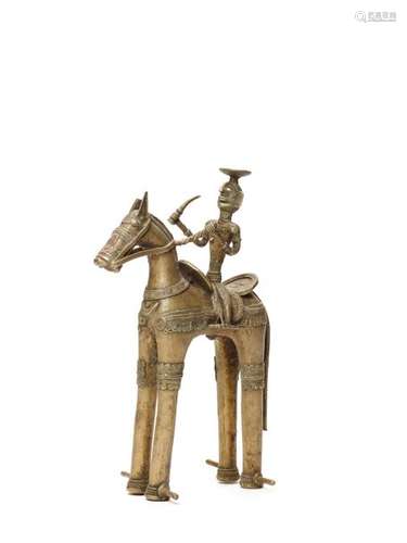 A BASTAR BRONZE OF RARE WARRIOR ON A HORSE