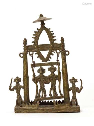 A BASTAR BRONZE OF UNIQUE JHULA WITH GODDESSES AND GUARDIANS
