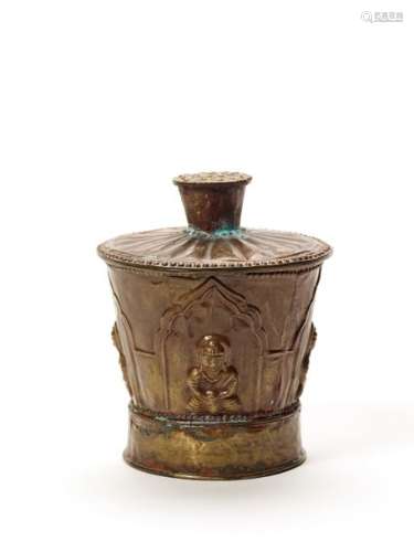 A BRASS LIDDED BOX IN THE STYLE OF GANDHARA