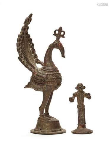 TWO INDIAN FIGURAL TRIBAL BRONZES, 19th CENTURY