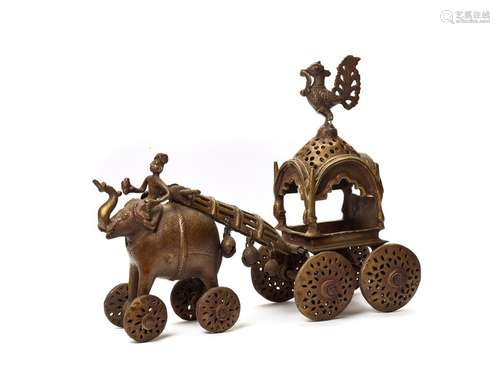 A FINE BASTAR BRONZE OF TEMPLE TOY ELEPHANT PULLING CARRIAGE