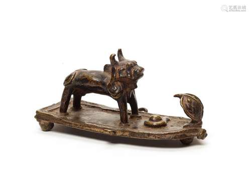 GOOD INDIAN BRONZE WITH NANDI AND COBRA SNAKE ON RAFT, 18th CENTURY