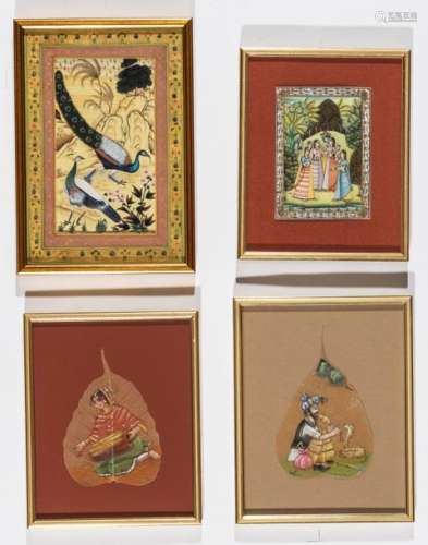 FOUR SMALL INDIAN PAINTINGS – 19TH AND 20TH CENTURY
