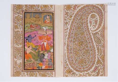 PAIR OF ELABORATE INDIAN MINIATURE PAINTINGS - 19TH CENTURY