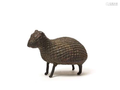 A VERY RARE AND UNUSUAL WHIMSICAL KONDH TRIBAL BRONZE OF A SHEEP