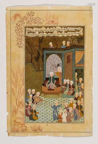 MAHARAJA ON A THRONE WITH ENTOURAGE – INDO-PERSIAN, 19TH CENTURY