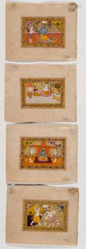 FOUR MINIATURE PAINTINGS DEPICTING DEITIES – INDIA 19TH CENTURY