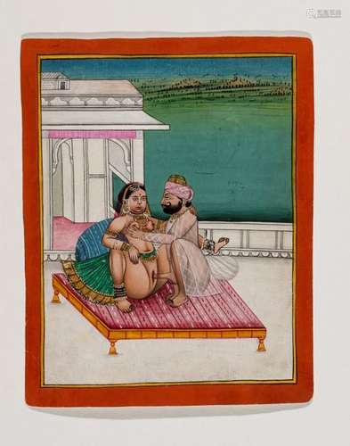 AN EROTIC MINIATURE PAINTING - INDIA, 19TH – EARLY 20th CENTURY