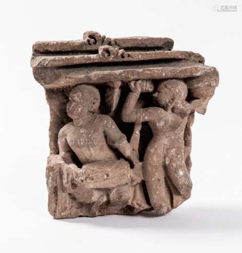 A FRAGMENT OF AN INDIAN STELE WITH A DRUMMER AND A DANCER