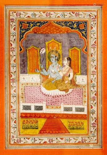 INDIAN MINIATURE PAINTING OF KRISHNA WITH LOVER