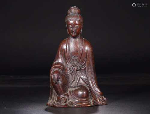 A BAMBOO CARVED GUANYIN FIGURE