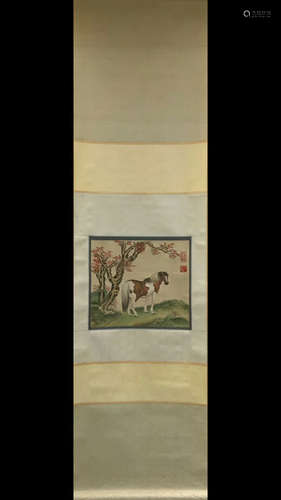 A FERGHANA HORSE ON SILK SCROLL FROM LANGSHINING