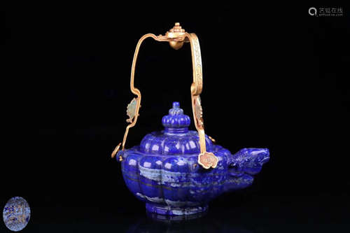 A LAZULI PUMPKIN SHAPED TEAPOT