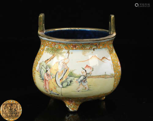 A BRONZE CASTED CLOISONNE GLAZE CENSER