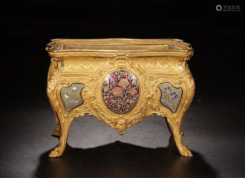 A GILT COPPER FOUR FEET CENSER