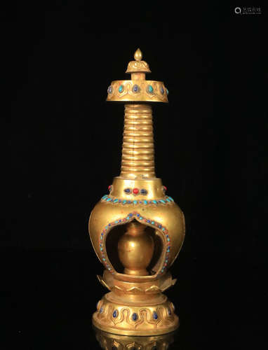 A GILT BRONZE RELIC STUPA