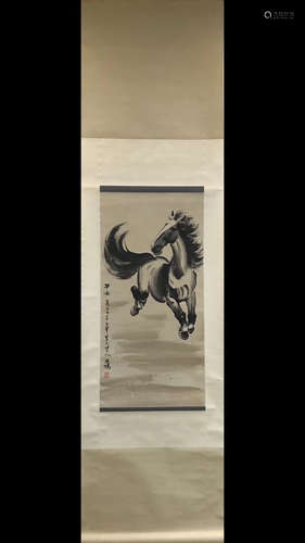 A FERGHANA HORSE INK PAINTING PAPER SCROLL FROM XUBEIHONG