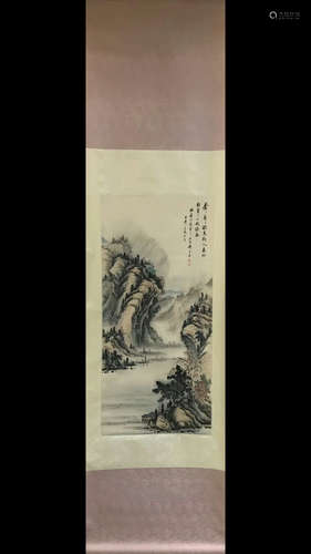 A LANDSCAPE IN PAINTING ON PAPER SCROLL FROM WUHUAYUAN