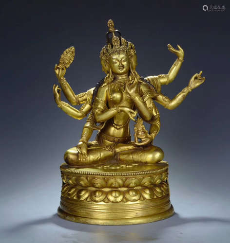 A COPPER GILT USHINISHA VIJAYA BUDDHA