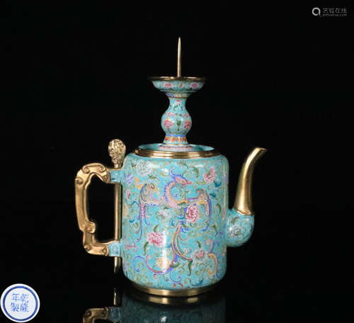 A COPPER CLOISONNE PHOENIX PATTERN TEAPOT