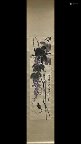 A GRAPE TREE ON PAPER SCROLL