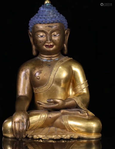 A COPPER GILT SAKYAMUNI BUDDHA