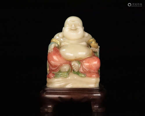 A SOAPSTONE COLORED MAITREYA BUDDHA