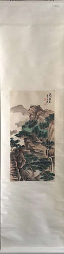 A MOUNTAIN&TREE INK PAINTING PAPER SCROLL FROM XIEZHILIU