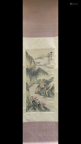 A CANOEING AROUND LANDSCAPE ON PAPER SCROLL FROM WUHUFAN