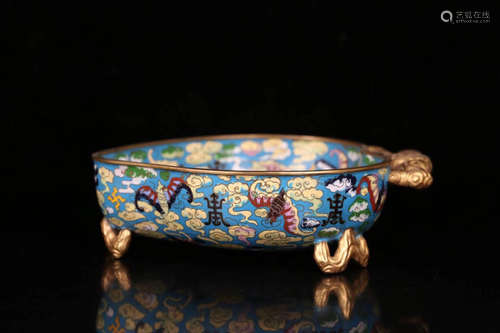 A CLOISONNEPEACH SHAPED BRUSH WASHER